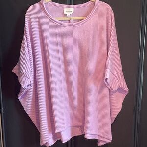 NWT Andree Raised Rib Oversized Dolman Short Sleeve Top, Lilac, Large